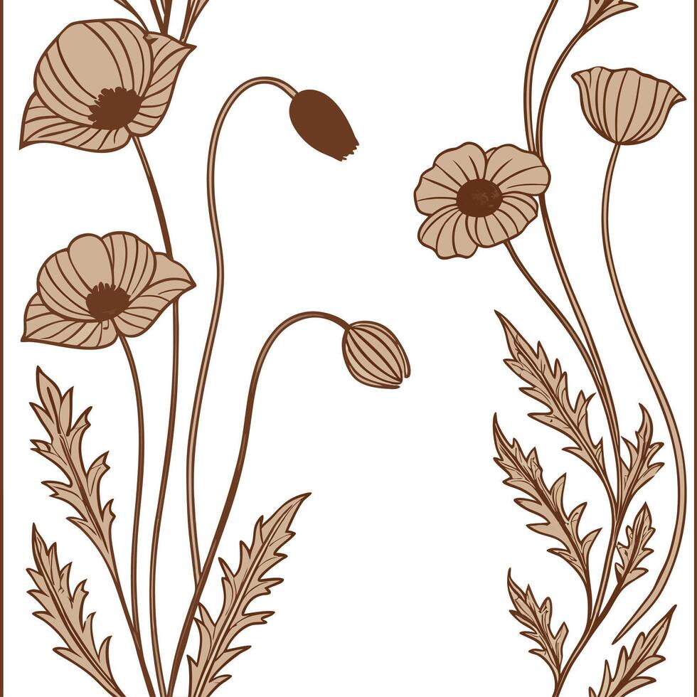 Poppy flowers and leaves on a white background vector