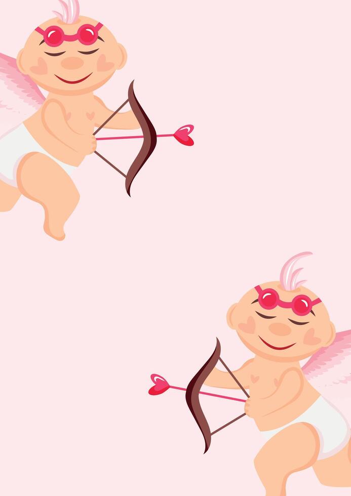 holiday invitation or greeting card template with cupid with arrows on both sides vector
