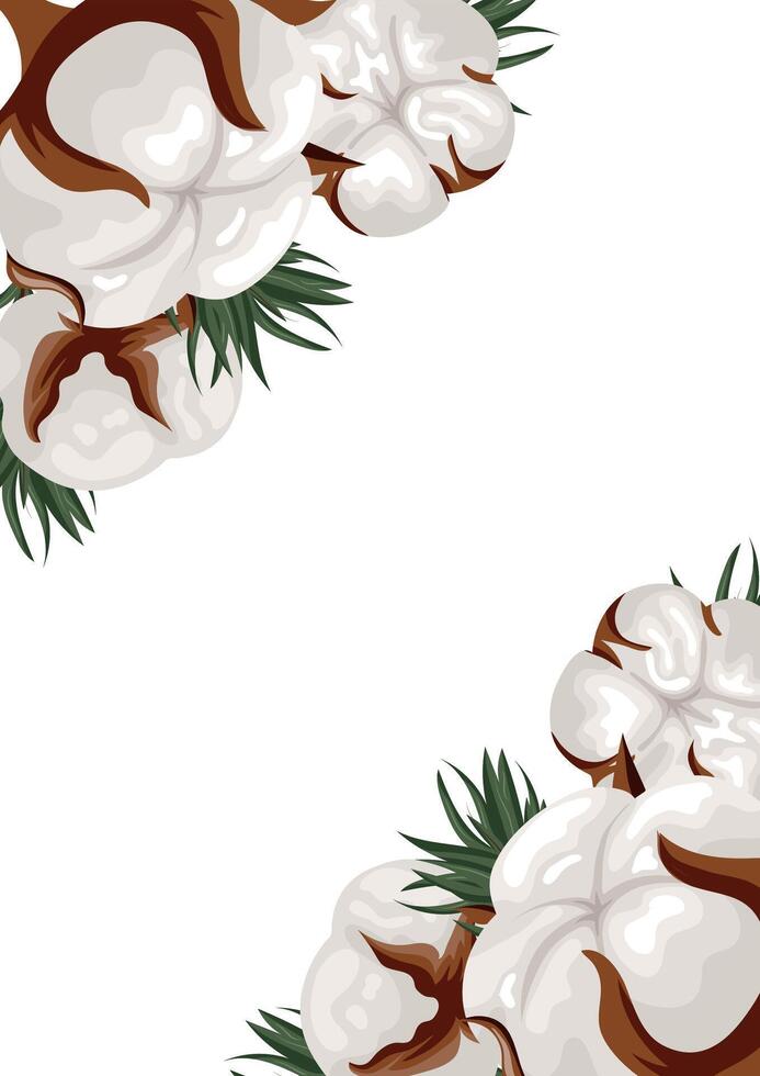 holiday invitation or greeting card template with a plant design of various cotton flower buds on both sides vector