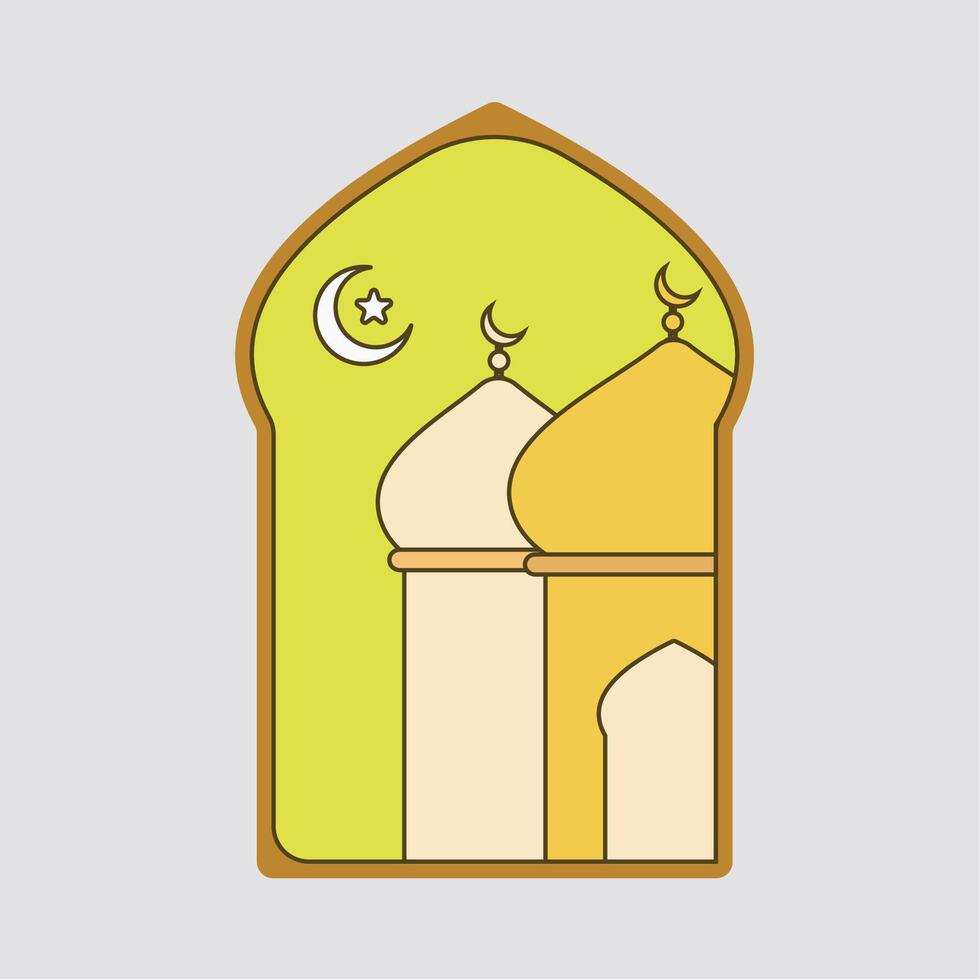 Hand-Drawn Mosque Illustration with Crescent Moon vector