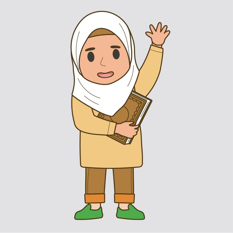 Cartoon Character Waving in Hijab vector
