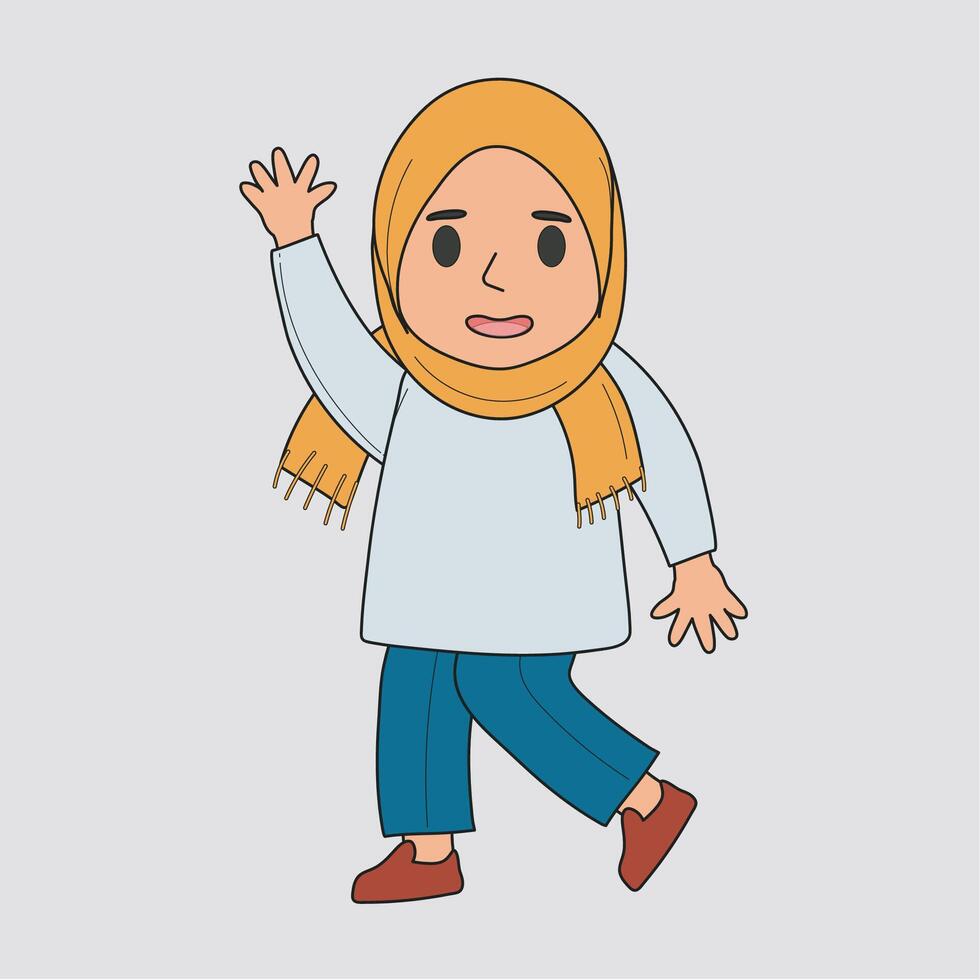 Hand-Drawn Character Waving in Hijab vector