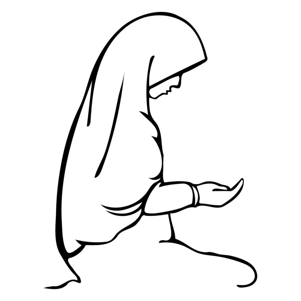 a woman in a hijab praying in a kneeling position vector