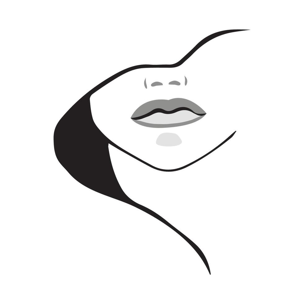 a woman's face with a black and white lip vector