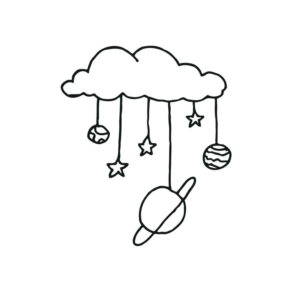 a drawing of a cloud with planets and stars vector