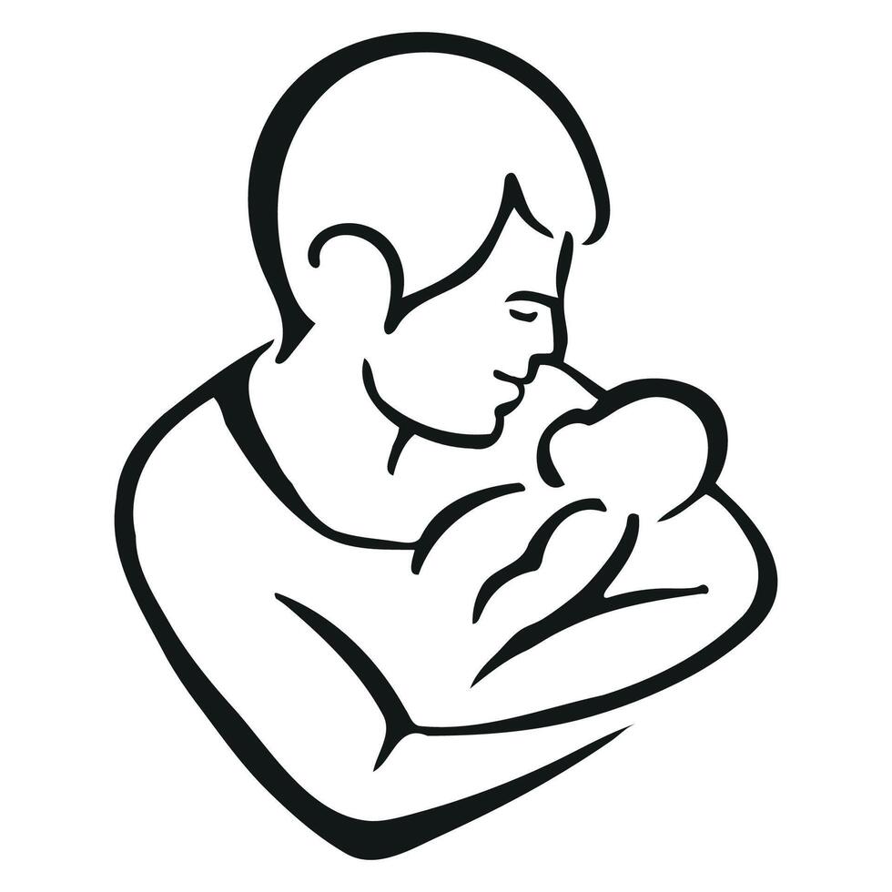 a man holding a baby in his arms vector