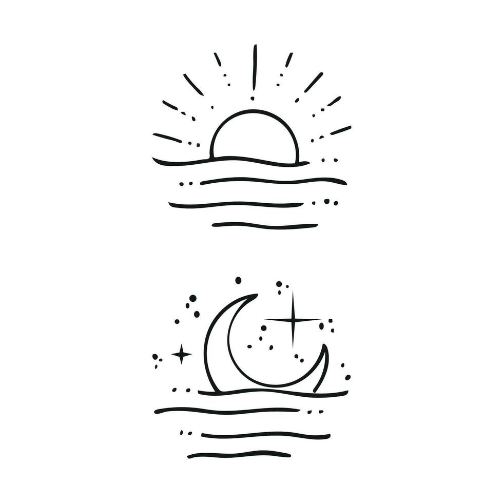 sun and moon in the ocean vector