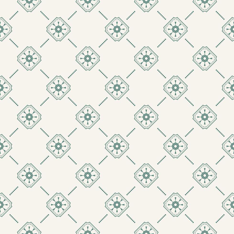 Seamless Pattern Design Green Embroidery Ornament on Beige Background, round, square, circle design for Decoration, Background, Backdrop, branding, Silk, Cotton, Carpet, Rug, Wallpaper, Asian Motif. vector