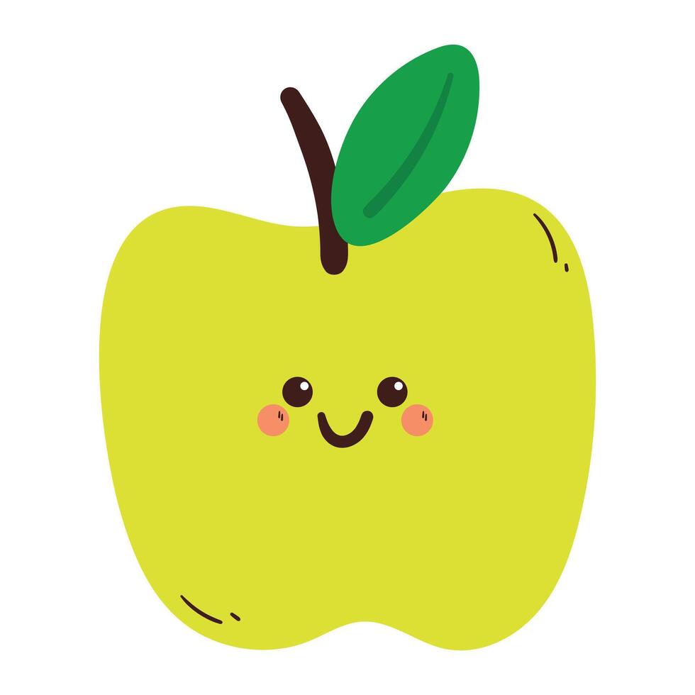 cute hand drawing cartoon green apple sticker. cute apple character drawing for sticker, doodle vector