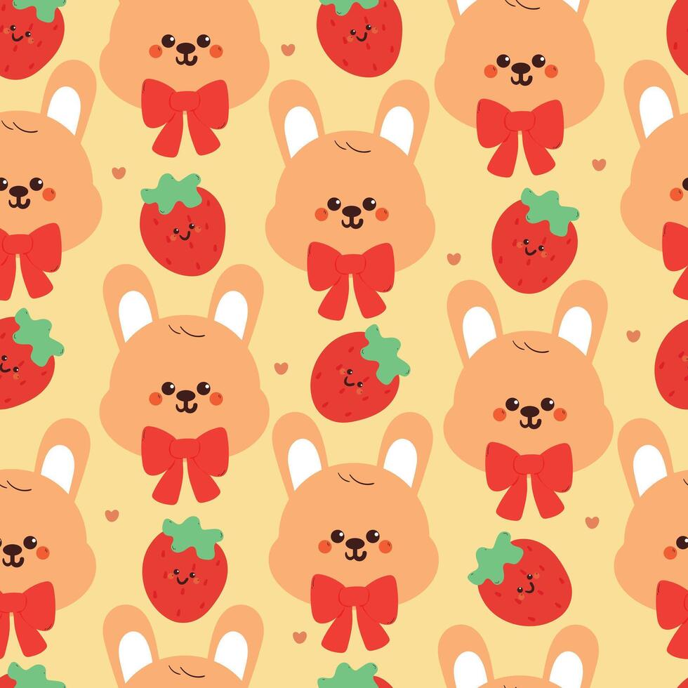 seamless pattern cute cartoon bunny with strawberry. cute animal drawing for wallpaper, pattern, background vector