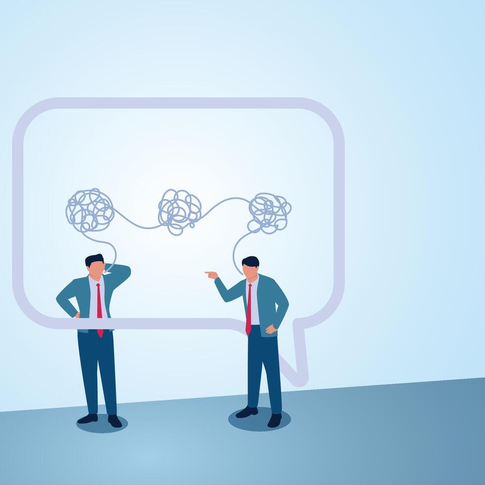 Two men talking but not connecting. Illustration for misunderstanding, communication problems and differences in understanding. vector