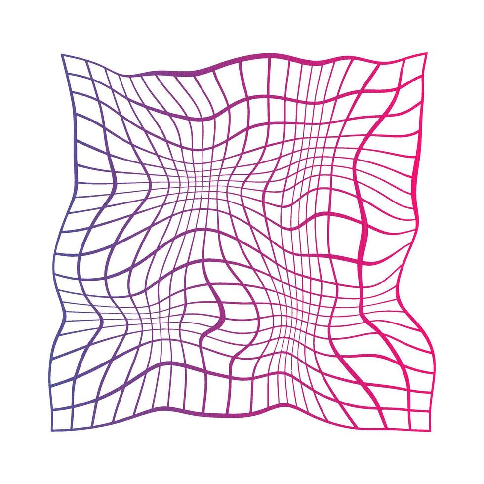 Abstract graph shape with pink and blue gradient lines. Dynamic and distorted wavy lines wire frame illustration. vector