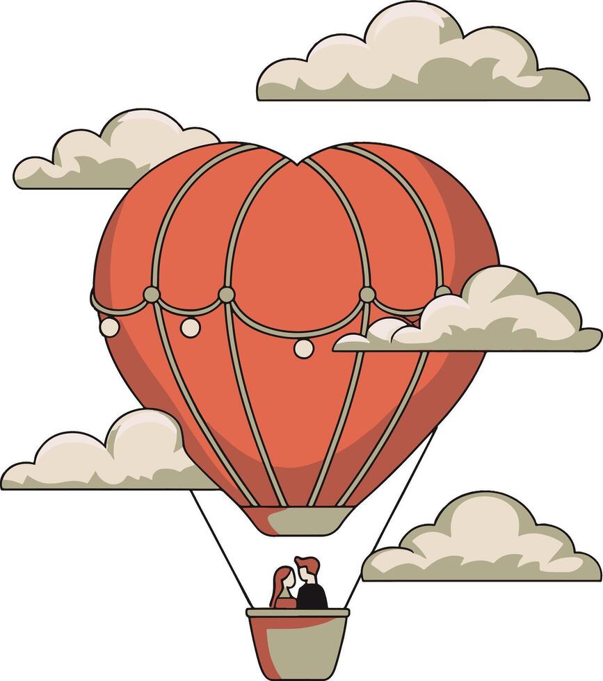 Romantic Hot Air Balloon in Heart Shape Floating in the Sky vector