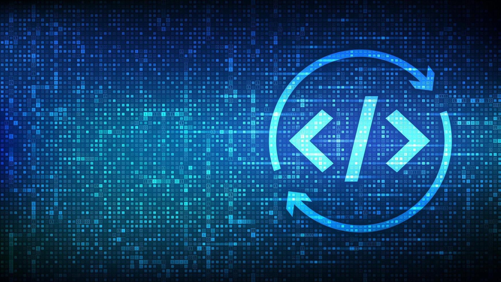 Devops icon made with binary code. Agile development and optimisation. Software engineering. Software development practices methodology. Digital code background with digits 1.0. vector