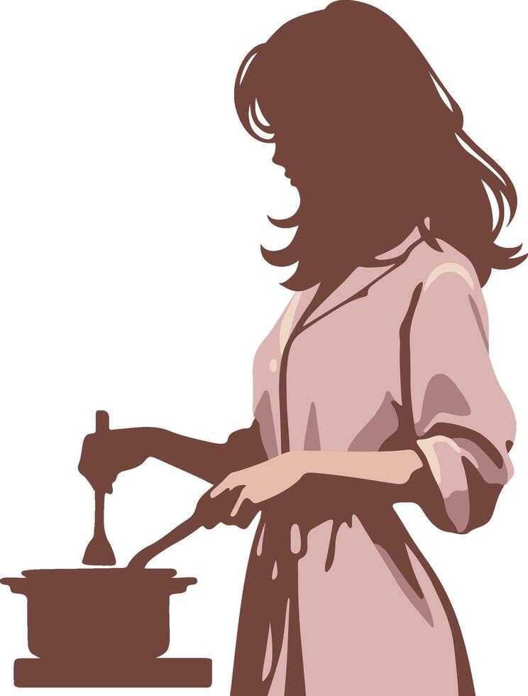 Woman Cooking at Home Silhouette. vector