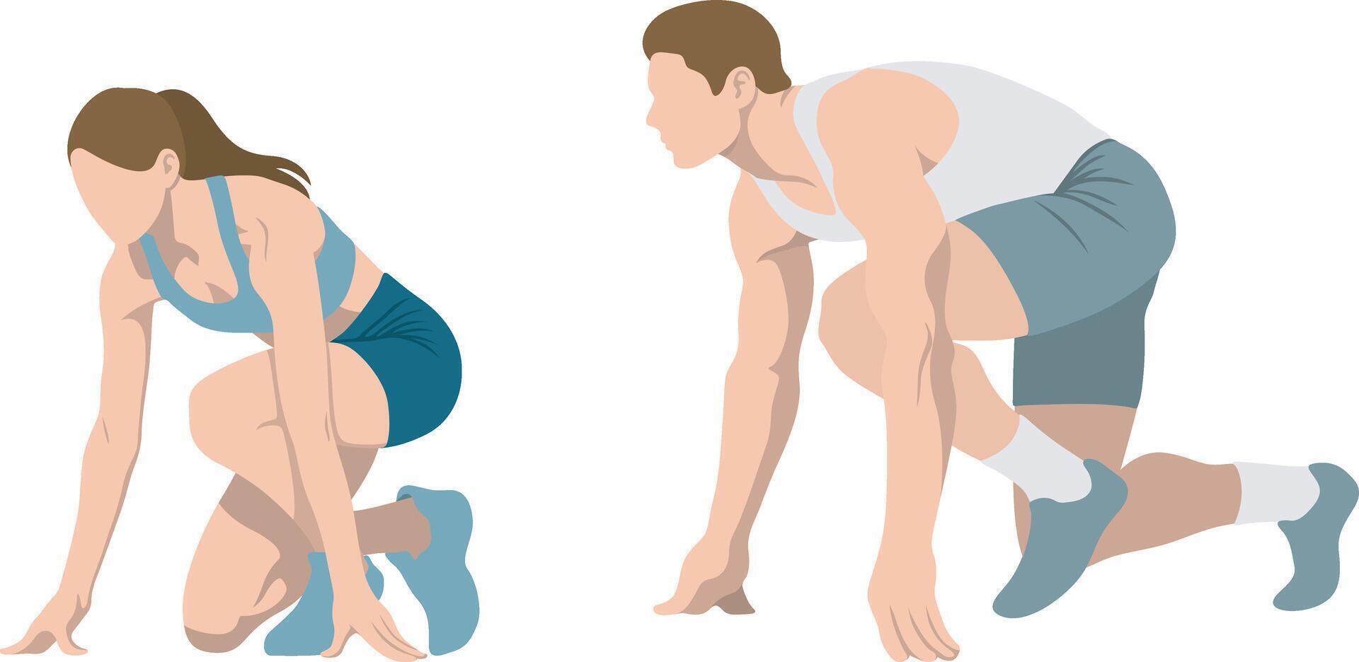 Male and Female Runner Crouch Start. vector