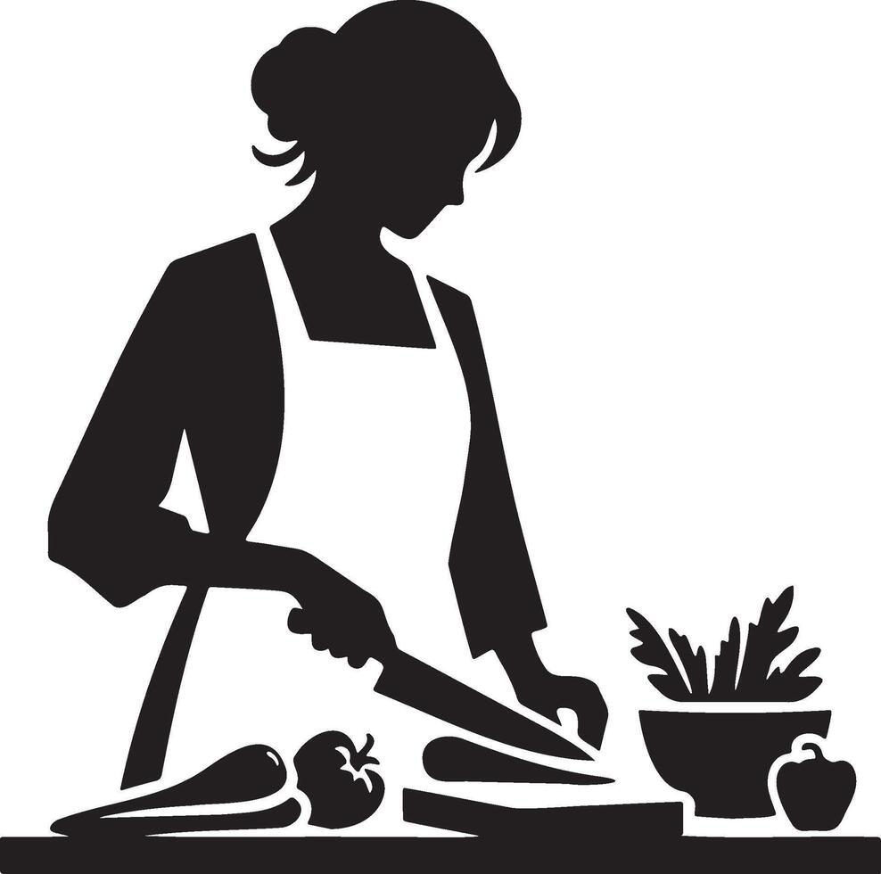 Woman Cooking. Cutting Vegetables on a Cutting Board Silhouette. vector