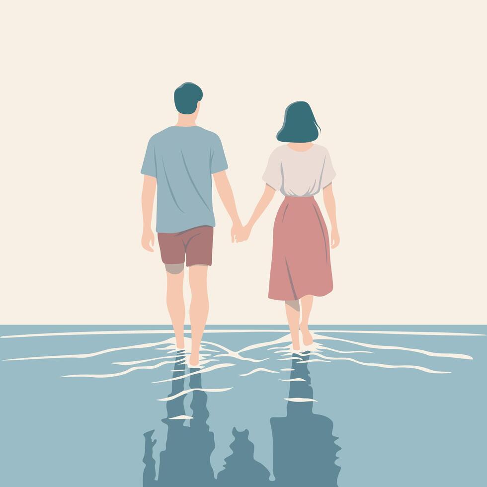 A Couple Walking Together on Beach. vector