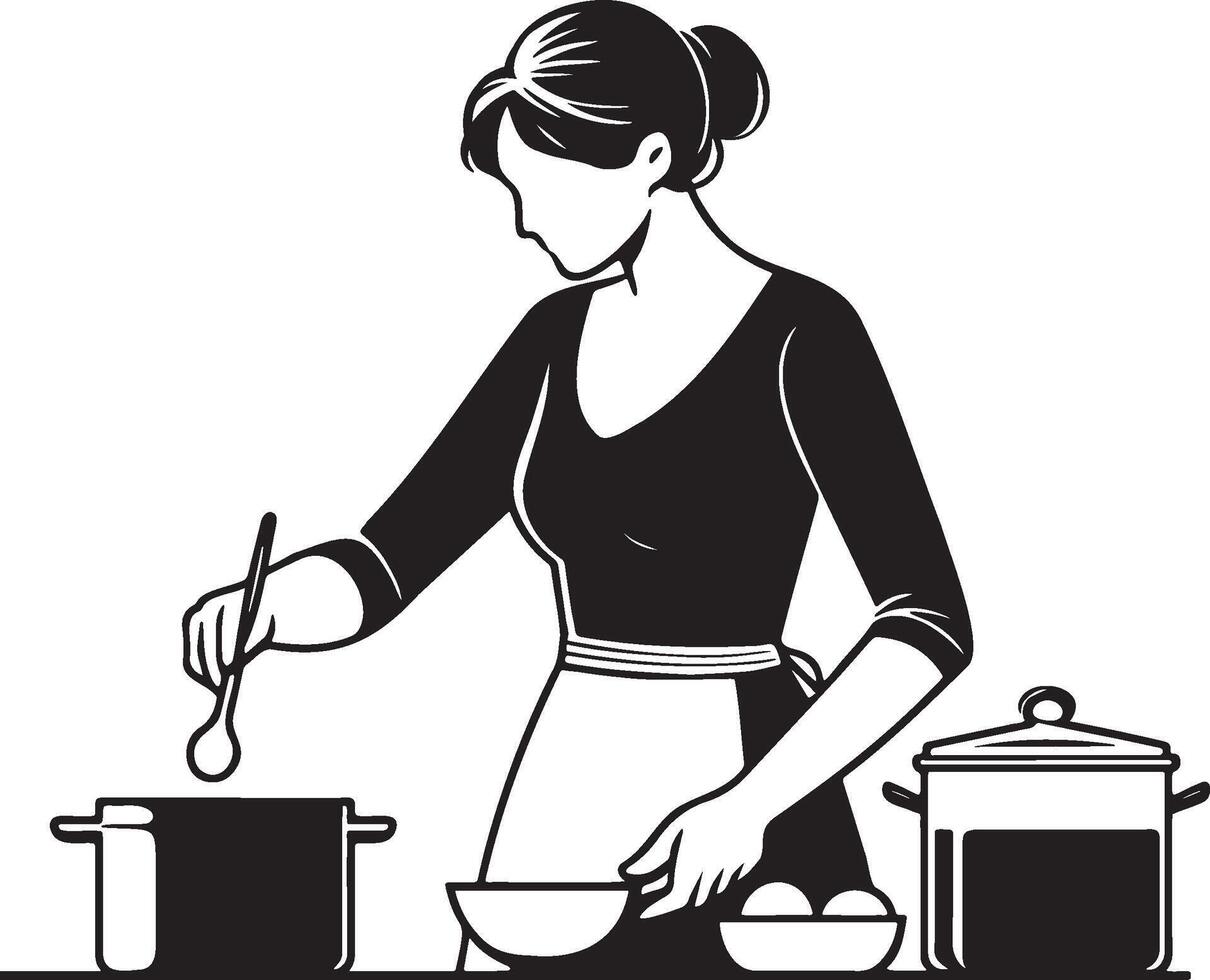 Mother Cooking at Home. vector