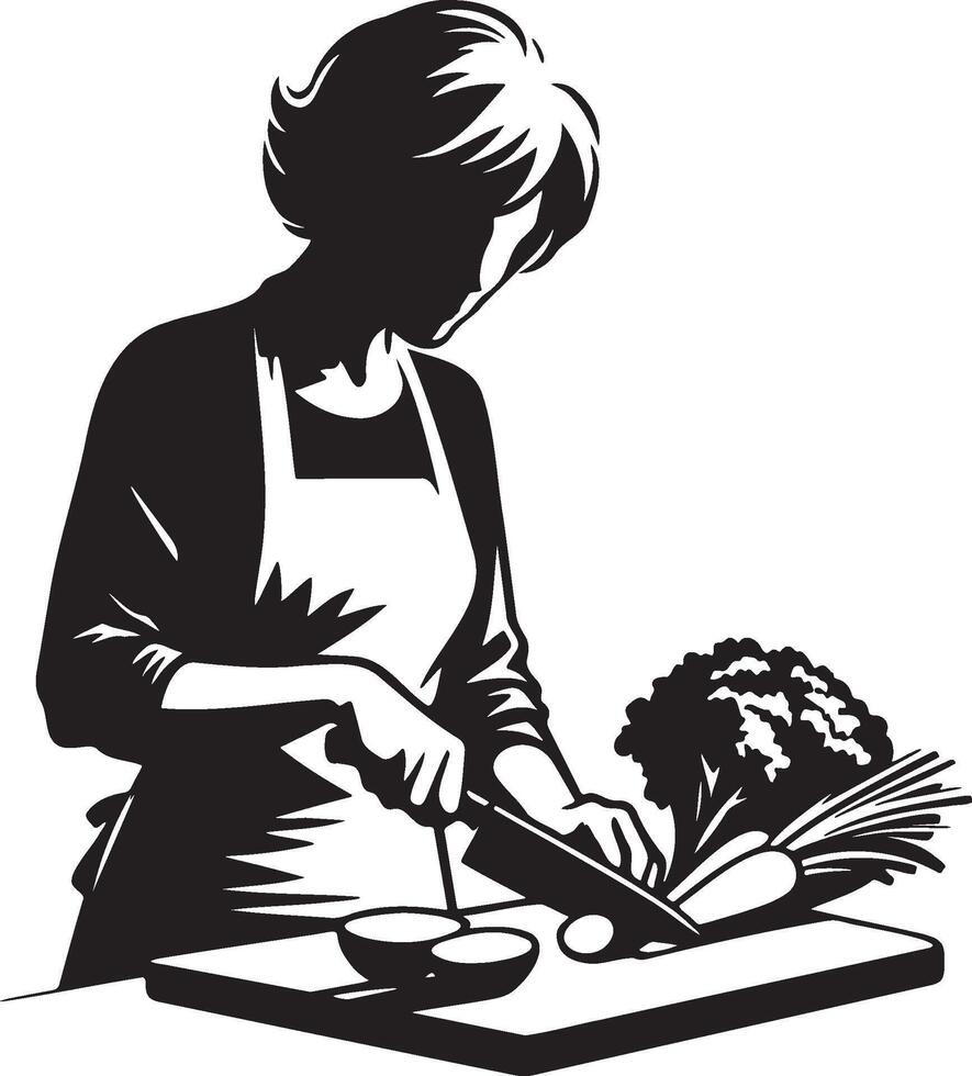 Woman Cooking Sketch Illustration. vector