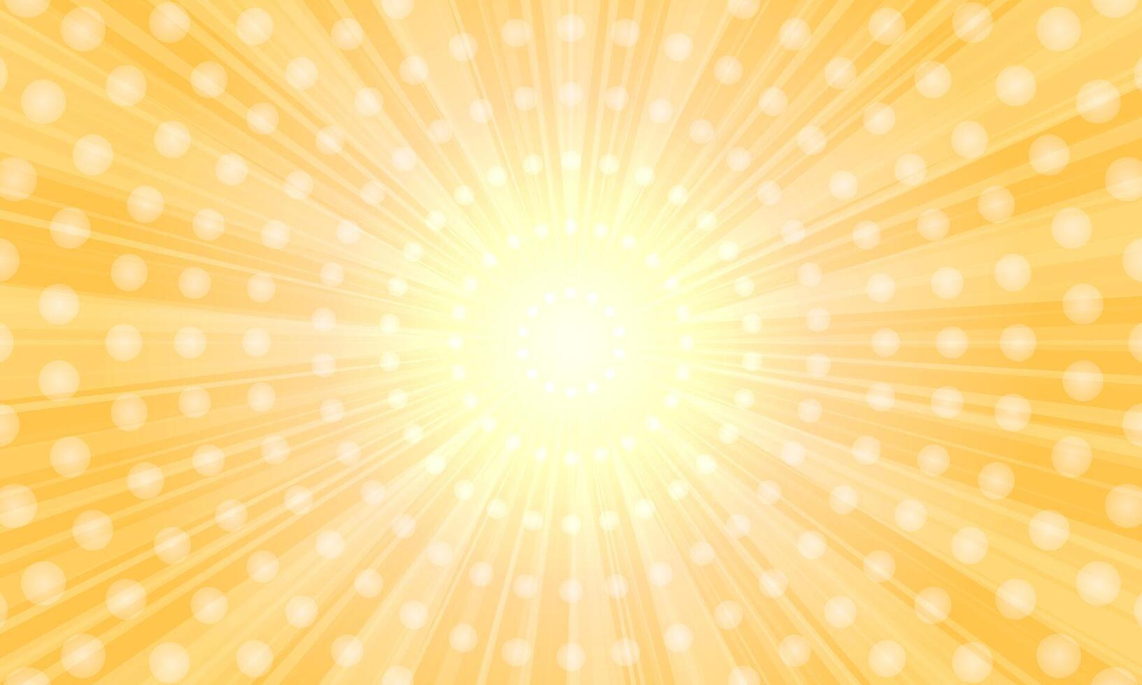 Yellow sunburst pattern background. Radial rays bright shine. dots neon light. vector