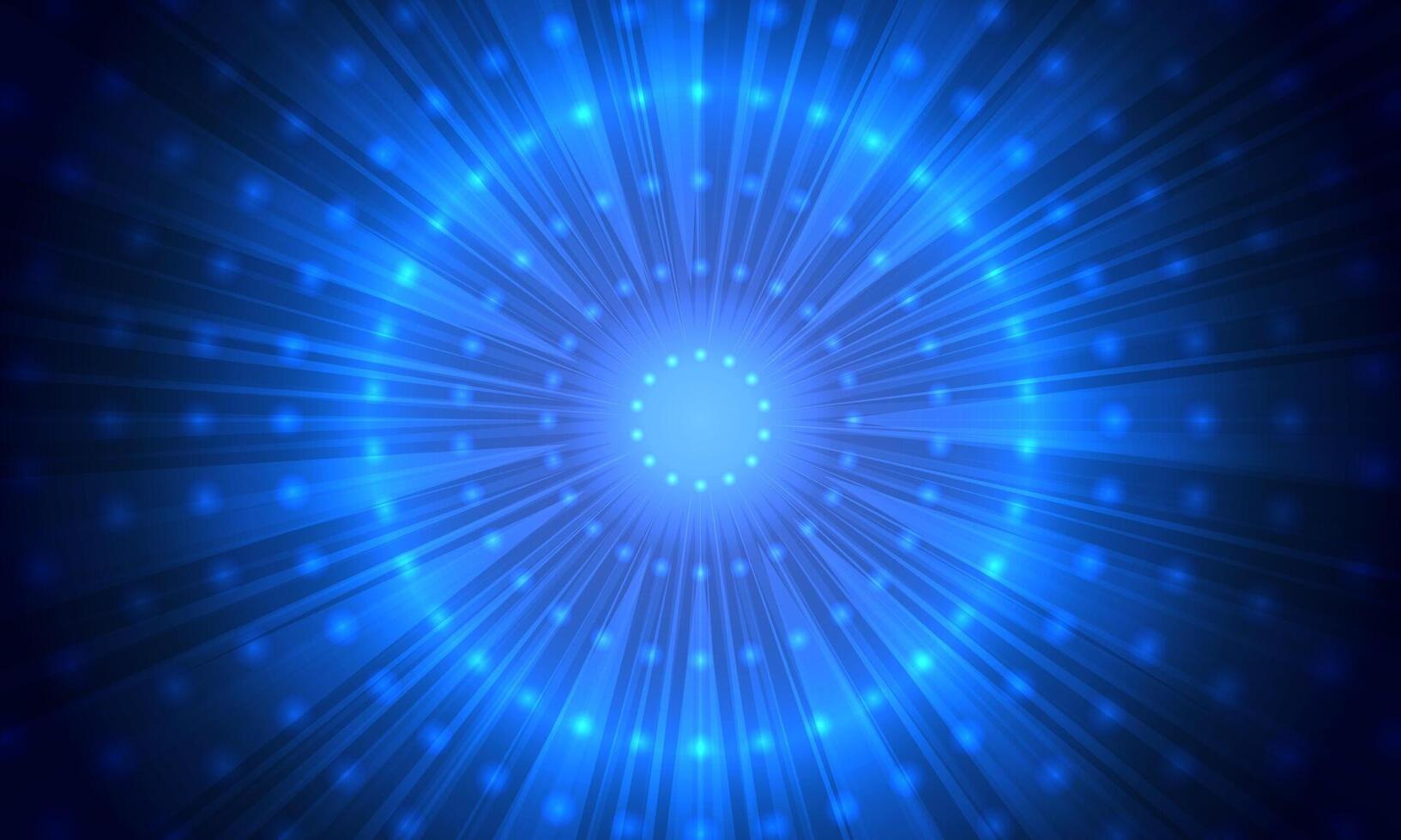 Blue sunburst pattern background. Radial rays bright shine. dots neon light. vector