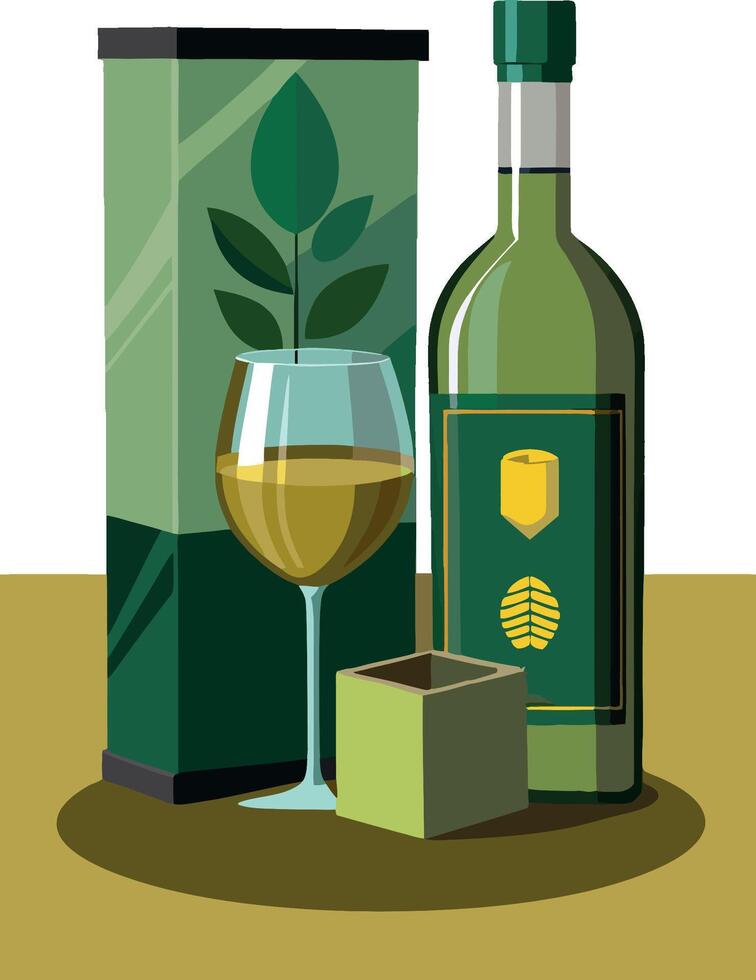 Wine bottle, carton and glass representing wine production vector
