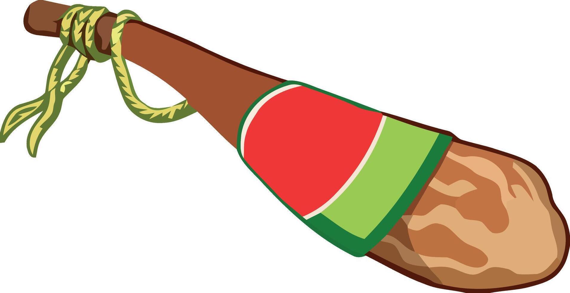 Iberian ham leg hanging with rope and label, spanish cuisine delight vector