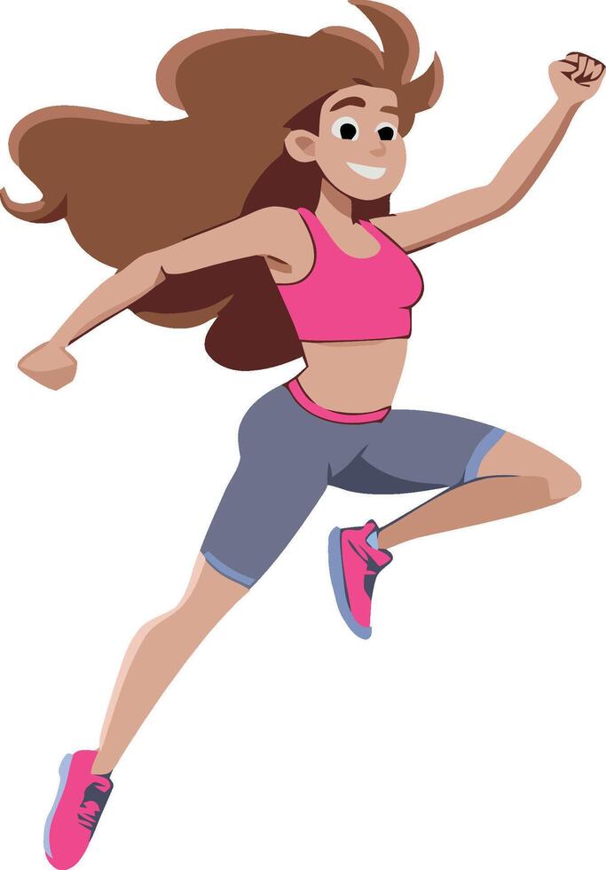 Young woman running and jumping, exercising outdoors or indoors vector