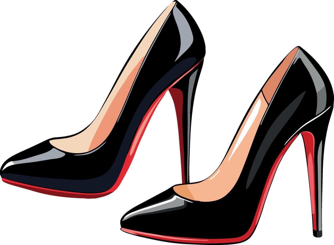 Pair of black high heels resting on white background vector