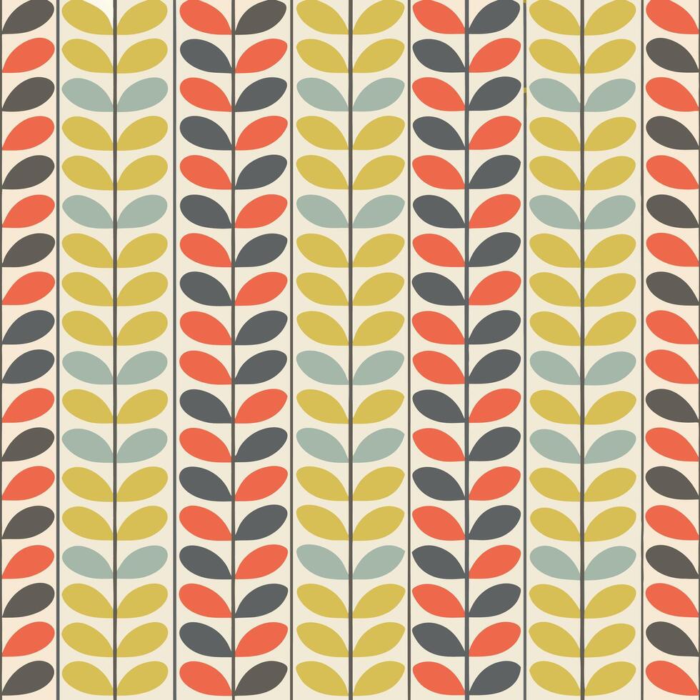 Stylized Leaf Pattern with Retro Geometric Design Inspired by Orla Kiely vector