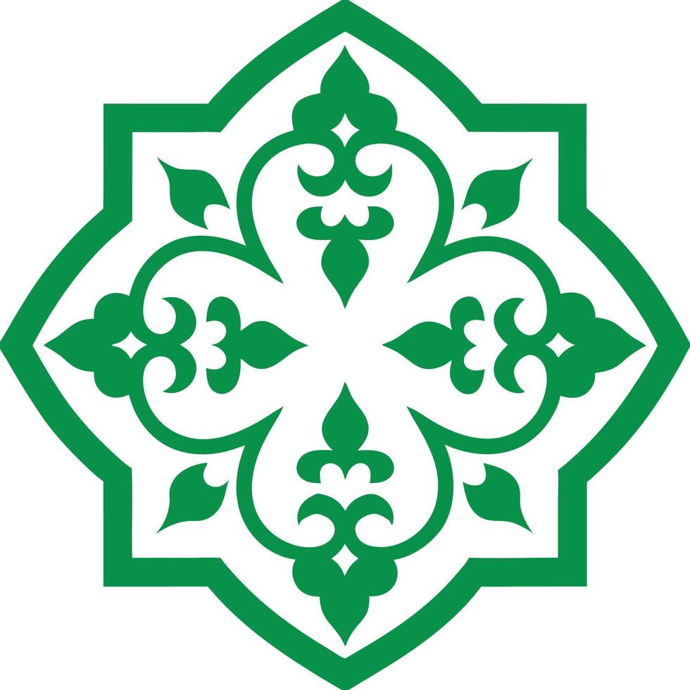 Islamic Geometric Pattern with Ornate Green Arabesque Design vector