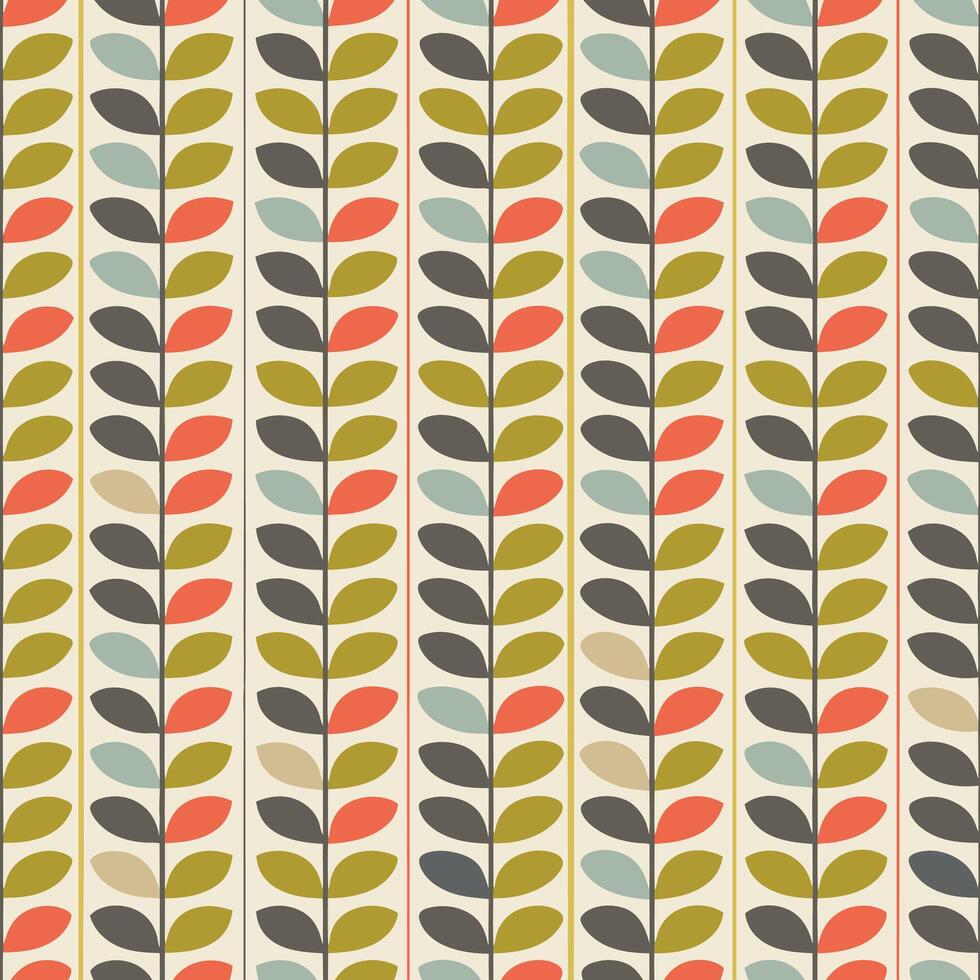 Retro Geometric Pattern Inspired by Orla Kiely with Leaf Motif vector