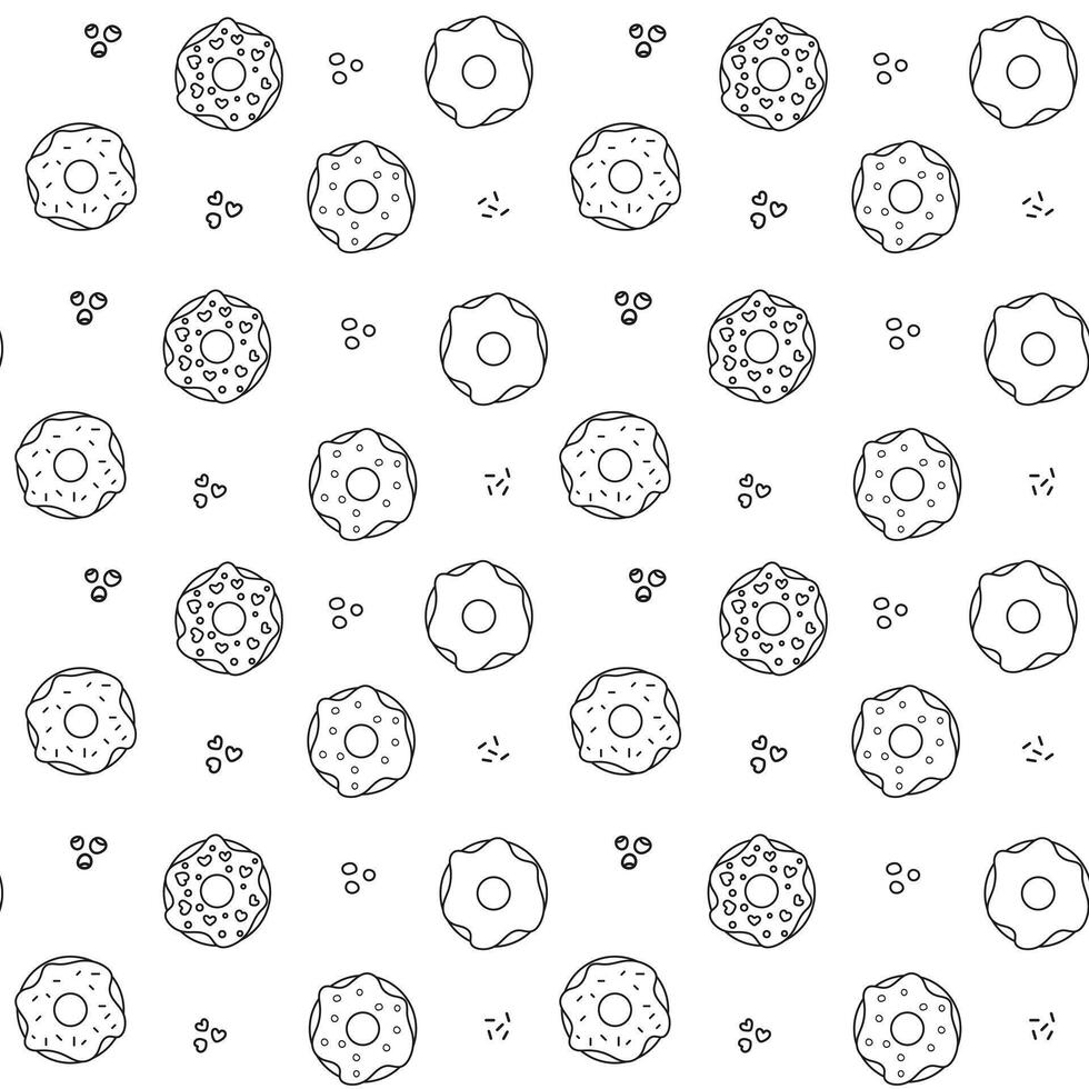 Seamless pattern doodle donuts. patterns endless. Black line Seamless pattern for wallpaper, fabric, packaging, background vector