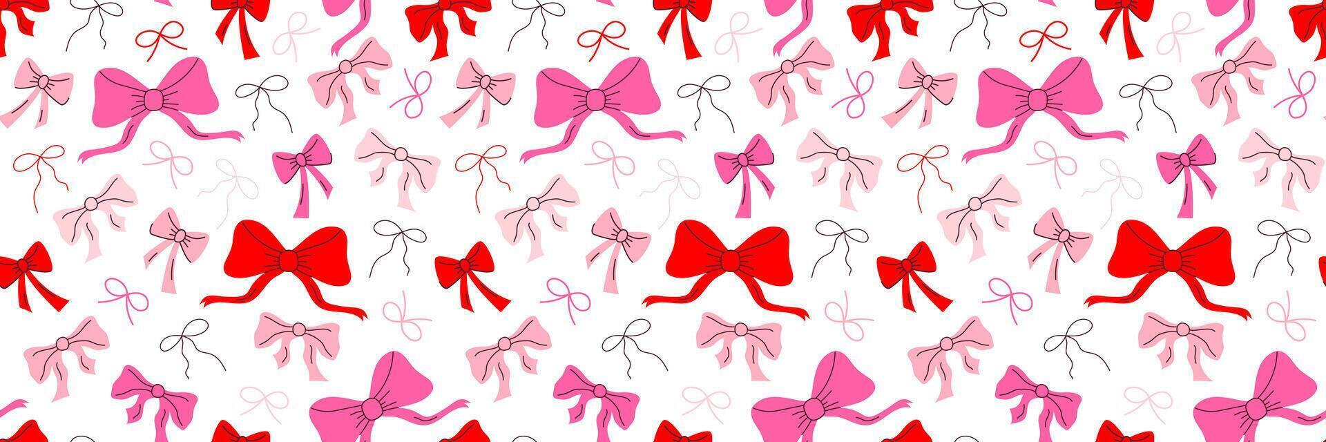 Various colorful bows. Hand drawn trendy seamless pattern. Vintage hand drawn background. Valentines day wrapping paper vector
