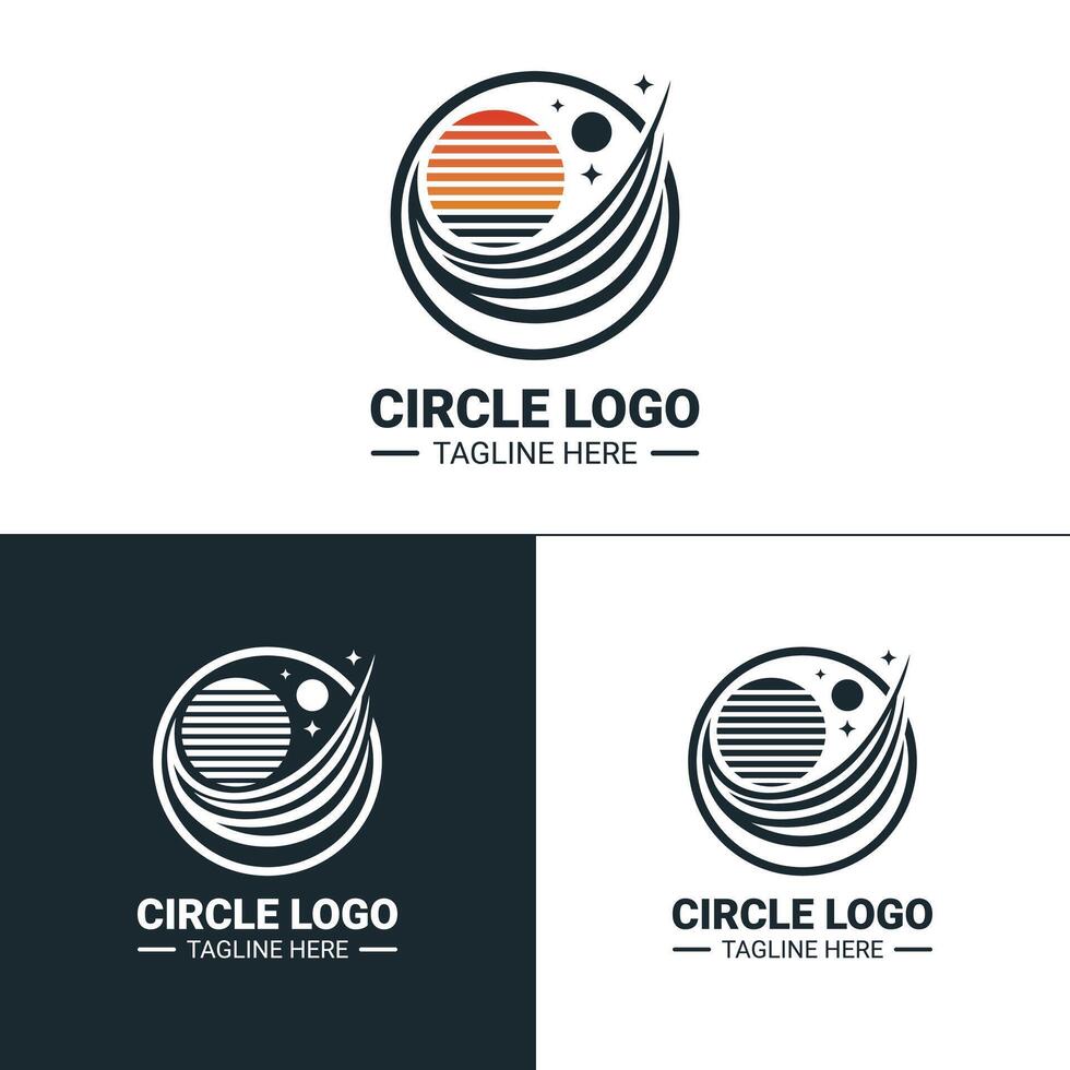 Intriguing circle logo with cosmic elements, symbolizing mystery and adventure. Suitable for brands in the entertainment, gaming, or exploration industries vector