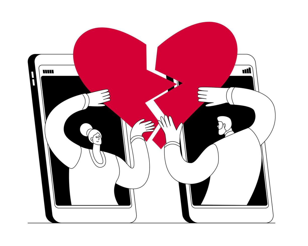 Characters from different phones connect heart. vector