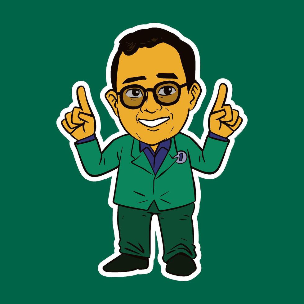 Old Man Use Glasses Doodle Sticker Illustration vector