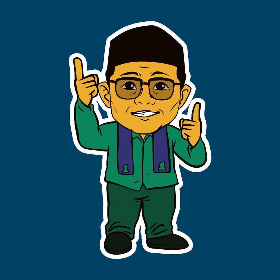 Old Man use Cap Doodle Sticker Illustration vector