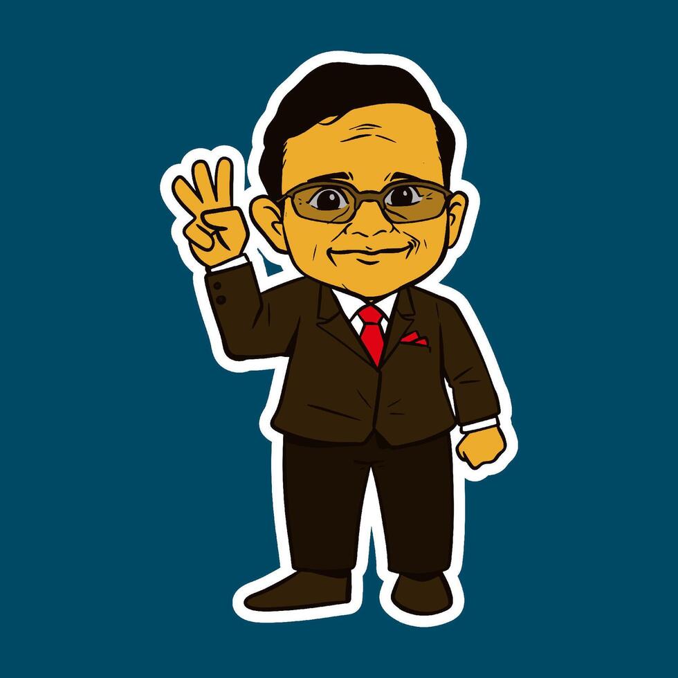 Old Man Wearing Brown Suit Doodle Sticker Illustration vector