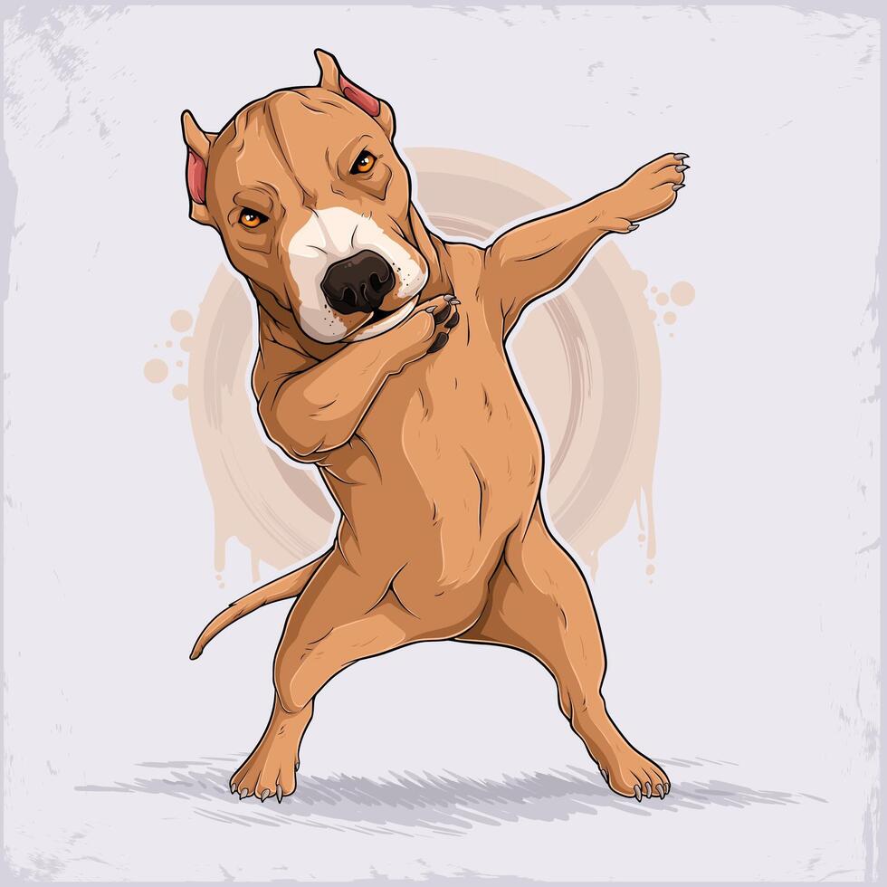 Hand drawn standing brown dog breed pit bull dabbing, cute American terrier animal doing dab gesture vector