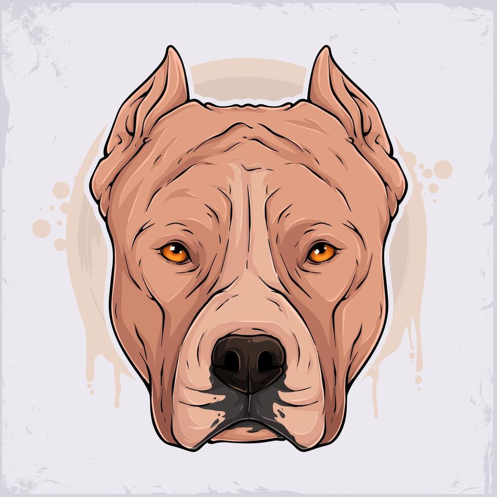Hand drawn aggressive tan pit bull face, brown dog breed pit bull head, American pit bull terrier vector