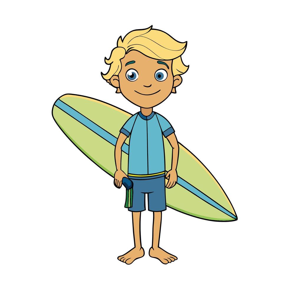 A Boy with a Surfboard in Cartoon Style vector
