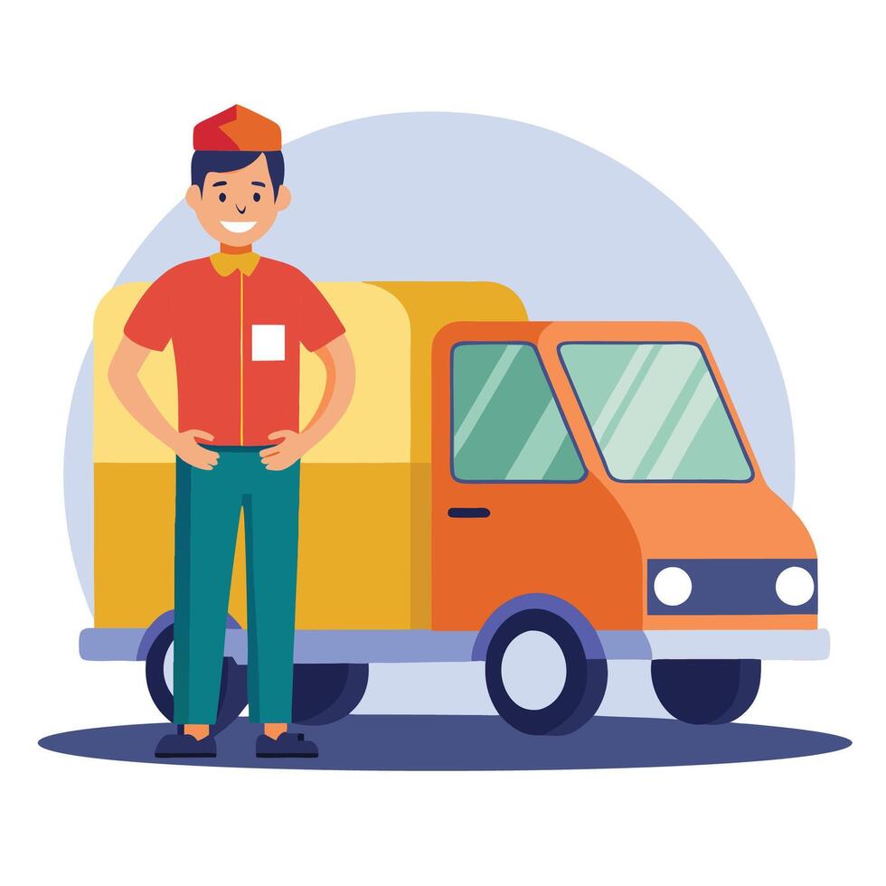 A Calm Day with a Man and a Delivery Van vector