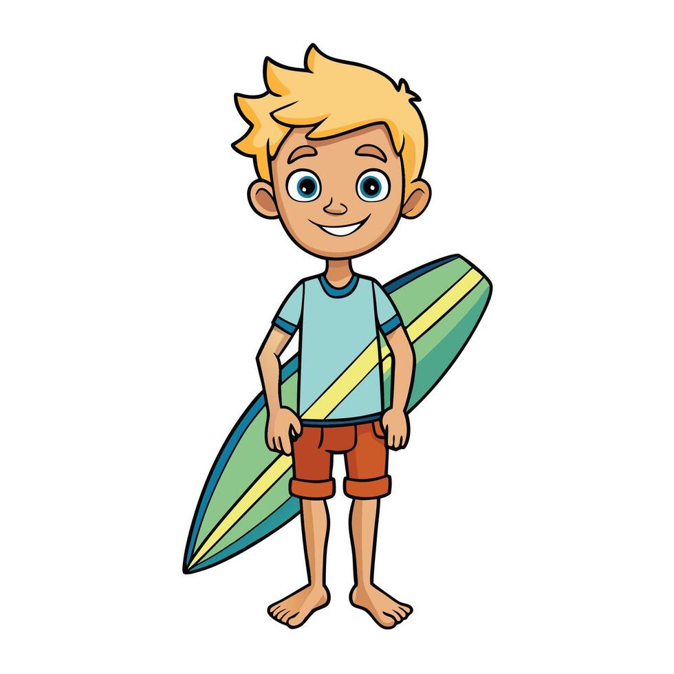A Cartoon of a Boy Holding a Surfboard vector