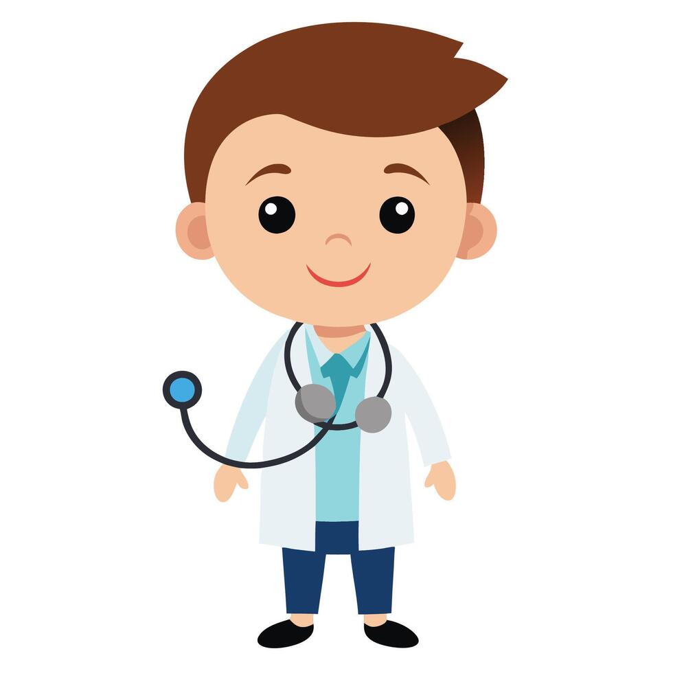 Young Boy Doctor Cartoon Drawing vector