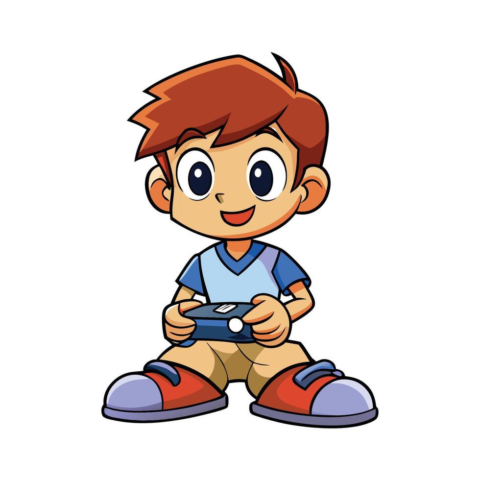 Excited Boy Sitting on Floor Playing a Game vector