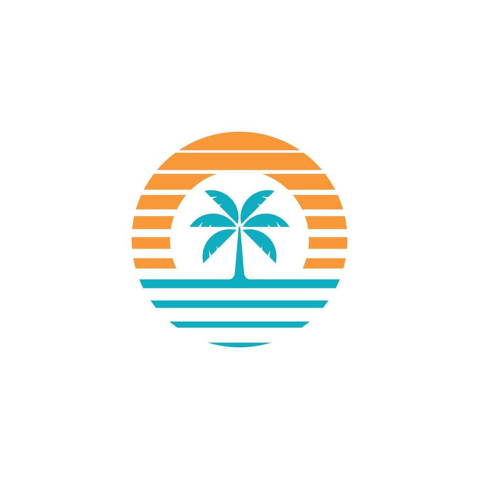 island logo with beach, palm tree and sun vector