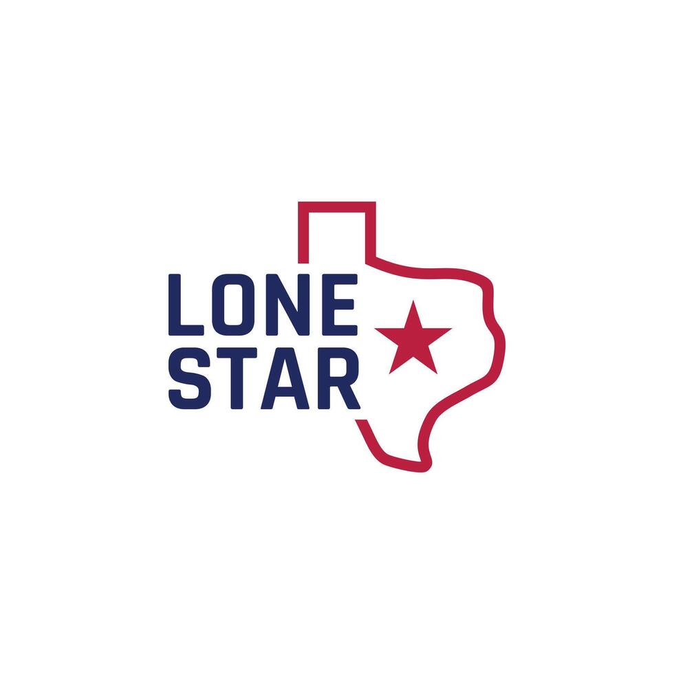 Lone Star simple typography design logo with outline texas map and stars vector