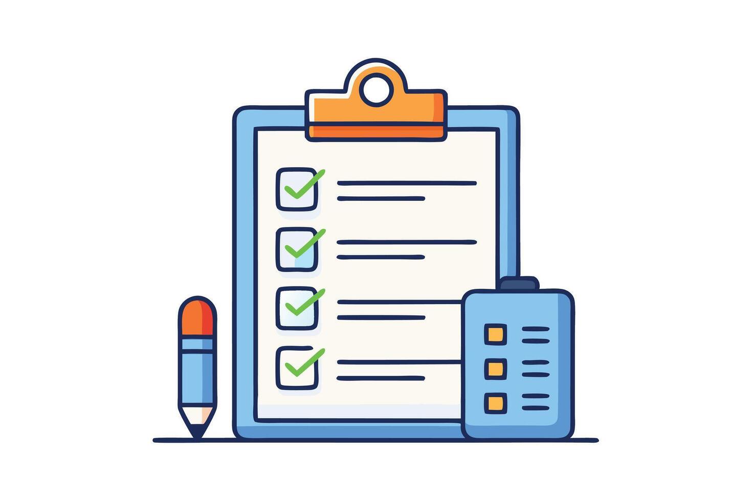 Illustration of checklist with green check marks and blank tasks, flat line icons vector